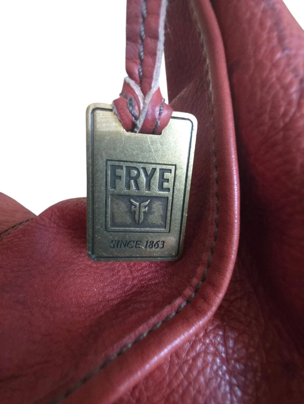 Frye Campus Leather Hobo Bag 34DB877 Vintage Brass Distressed Burnt Red